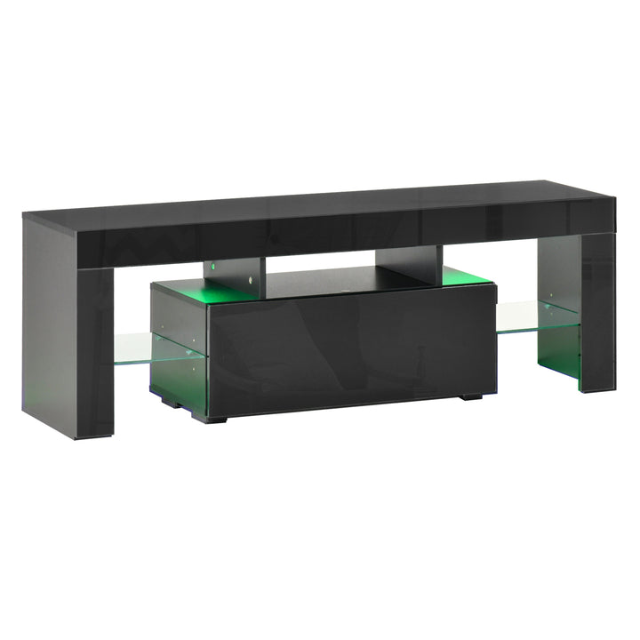 High Gloss TV Stand Cabinet with LED RGB Lights and Remote Control for 43"/50"/55" TV, Media TV Console Table with Storage Drawer and Shelf