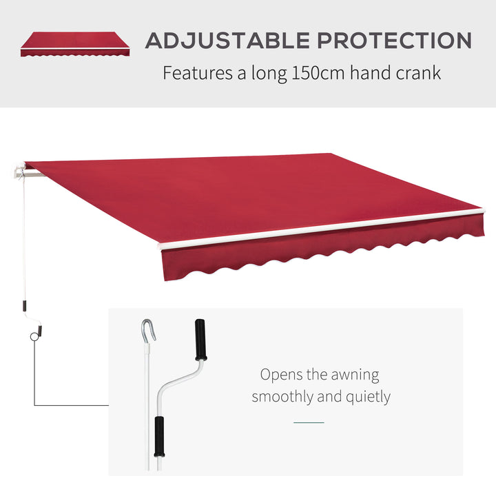 4x2.5m Garden Patio Retractable Manual Awning Window Door Sun Shade Canopy with Fittings and Crank Handle Wine Red