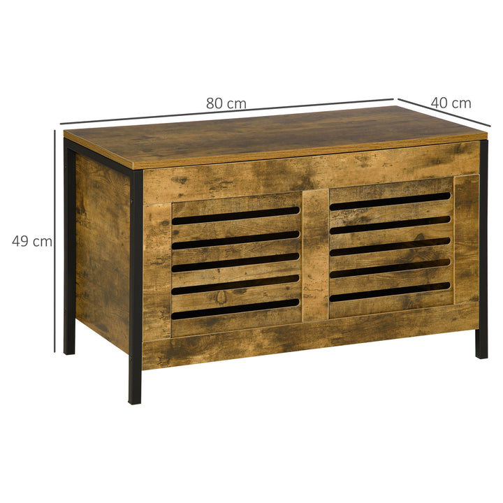 Industrial Storage Bench, Lift Top Storage Chest, Shoe Bench, Toy Box Organizer with Lid &amp; Louvered Cabinet, for Bedroom, Entryway Rustic Brown