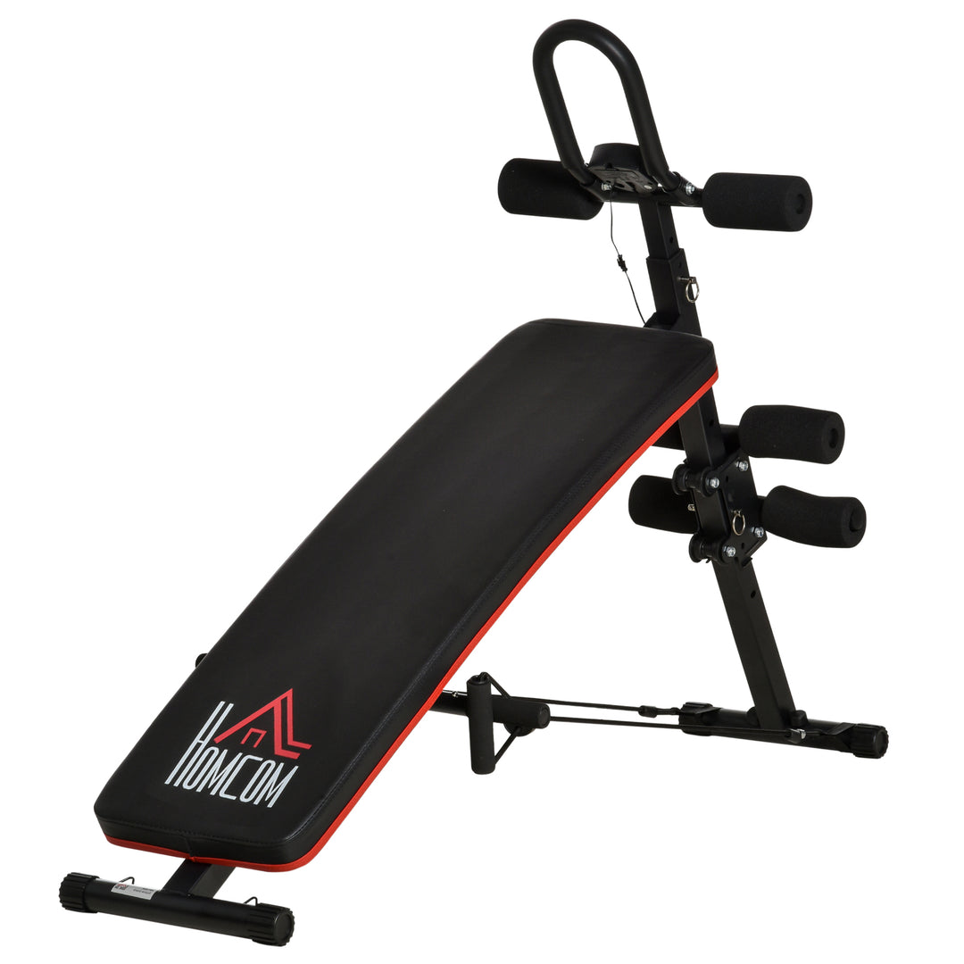 Adjustable Sit-Up Bench, Core Workout Abdominal Strength Building, Foldable Design w/ Bands for Home Gym Exercise Black