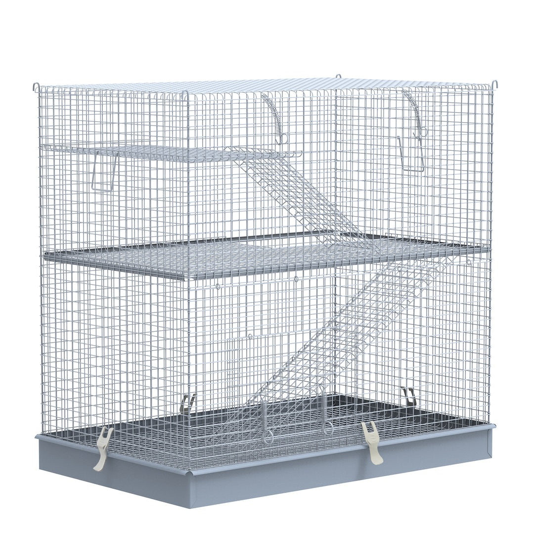 3-Level Metal Hamster Cage Small Animal Rat Rodent Pet Hutch Ferret Chinchilla Platform Feeding Habitat Easy Clip Base Ladder Grey
