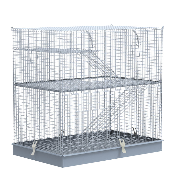 3-Level Metal Hamster Cage Small Animal Rat Rodent Pet Hutch Ferret Chinchilla Platform Feeding Habitat Easy Clip Base Ladder Grey