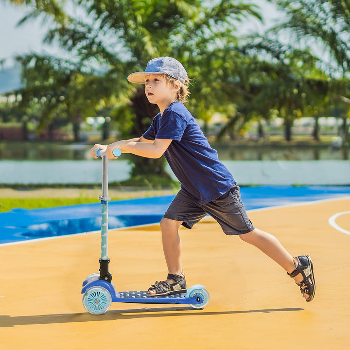 Scooter for Kids Toddler Foldable Kick Scooter with 3 Wheel Adjustable Height Flashing Wheels for Boys and Girls 3-8 Years Blue