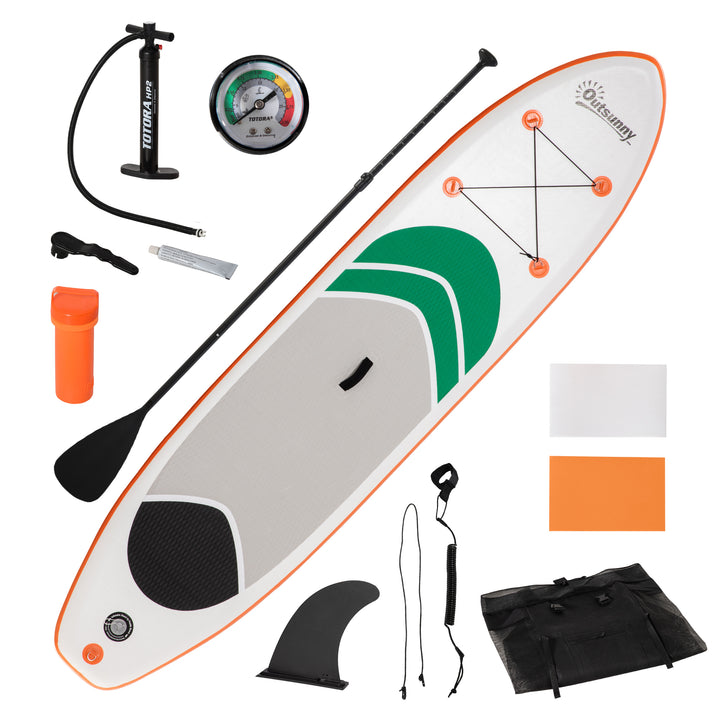 Inflatable 10'6" x 30" x 6" Non-Slip Paddle Stand Up Board w/ Adjustable Aluminium Paddle, ISUP Accessories, 320L x 76W x 15H cm - White