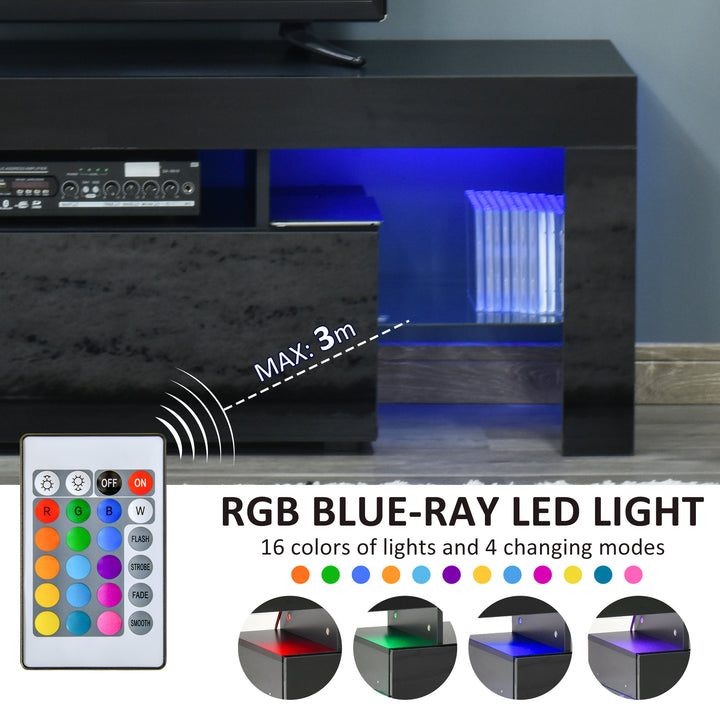 High Gloss TV Stand Cabinet with LED RGB Lights and Remote Control for 43"/50"/55" TV, Media TV Console Table with Storage Drawer and Shelf