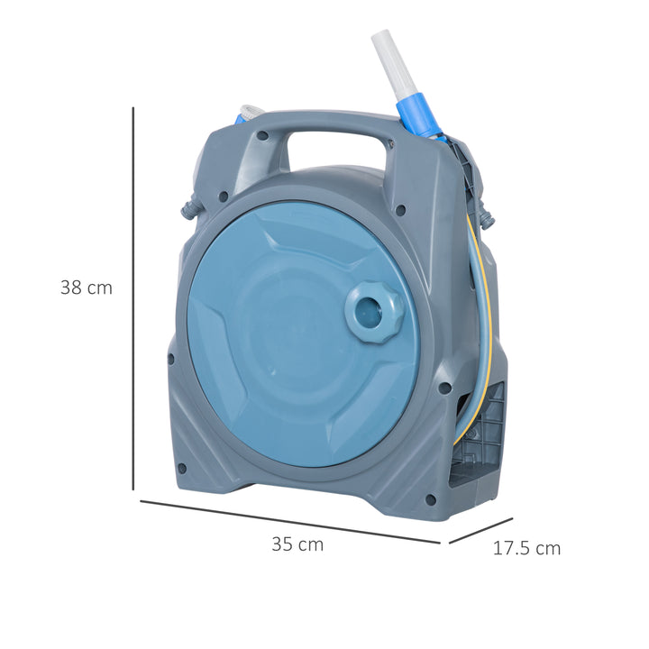 Garden Hose Reel Retractable Hose Reel with 10m + 10m Hose and Simple Manual Rewind, Compact and Lightweight