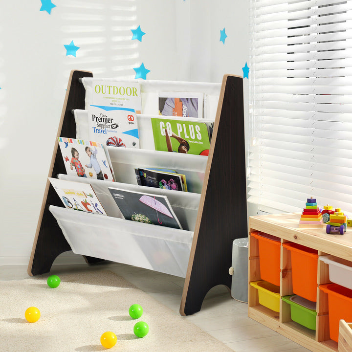 4 Tier Children Bookshelf Magazine Rack Organiser-Coffee