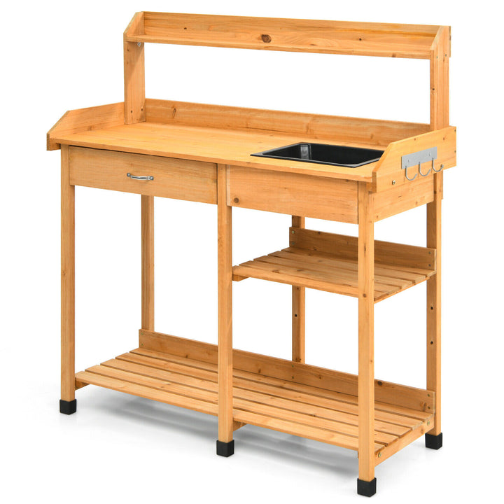 Wooden Garden Plant Workstation with Sink & Hook