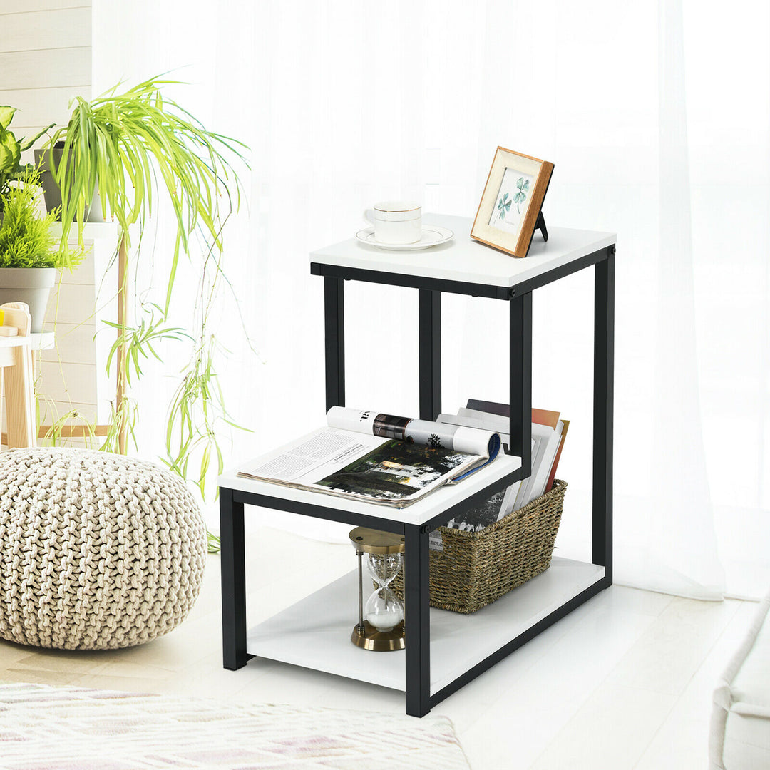 Industrial Styled End Table with 3 Shelves-White