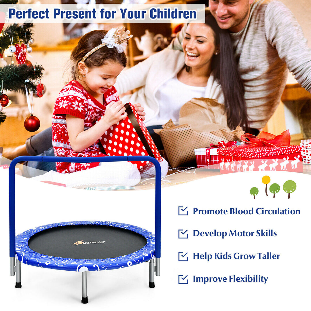 Child's Folding Trampoline with Padded Edge Cover and Full Covered Handle-Blue