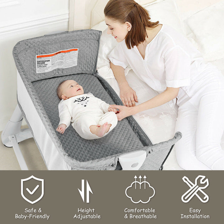 Baby Bedside with Washable Mattress and Breathable Mesh-Grey