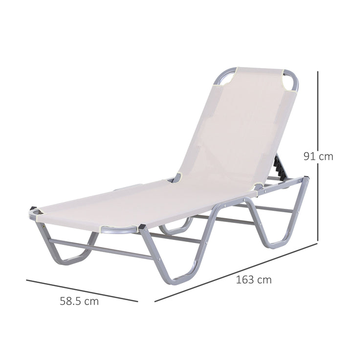 Outsunny Garden Lounger Relaxer Recliner w/ 5-Position Adjustable Backrest Lightweight Frame for Pool or Sun Bathing Cream, 84B-386CW-White White
