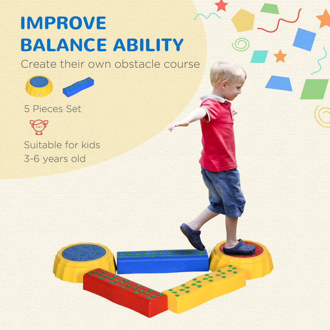 5pcs Kids Balance Beam, Balance Bridge with Non-slip Surface & Bottom, Stackable Stepping Stones for toddler, Strength Coordination Training