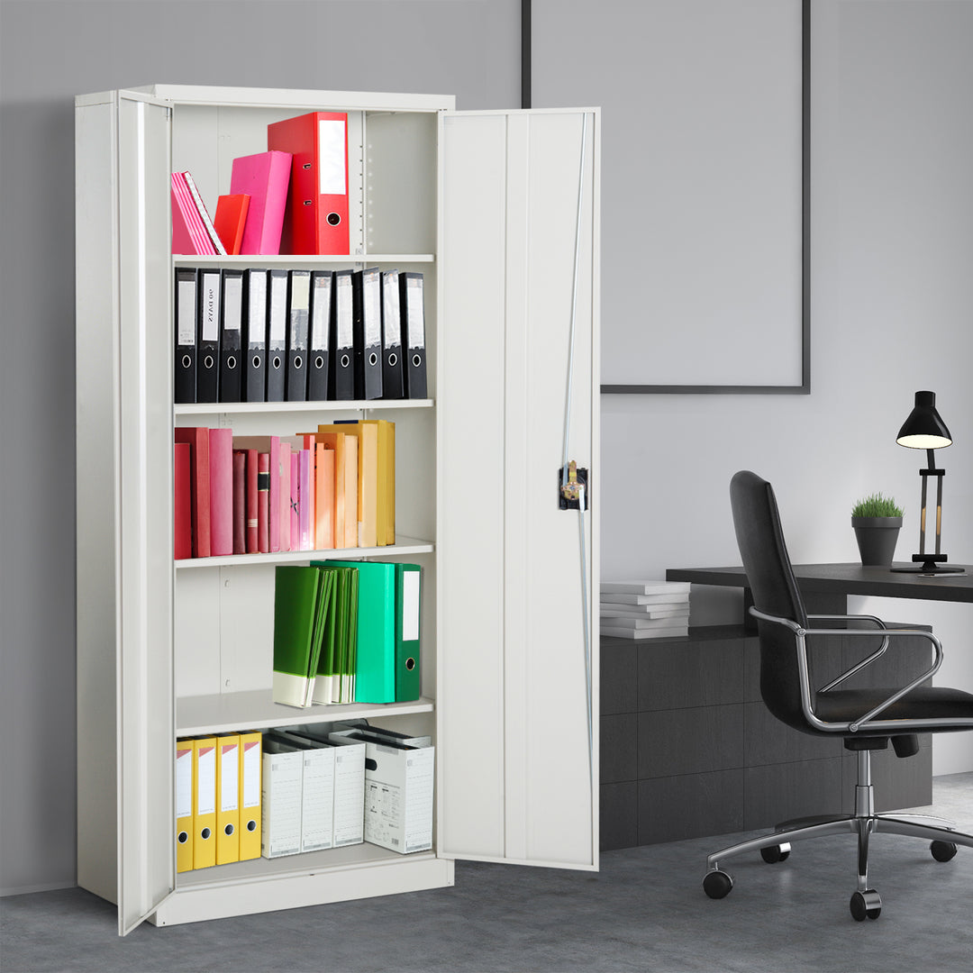 Vinsetto Cool Rolled Steel Tall Office Lockable Filing Cabinet 2 Doors 4 Internal Adjustable Shelves Bookcase Cabinet Storage Unit