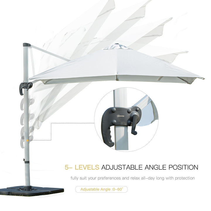 3m Cantilever Roma Parasol Aluminium Frame 360 Rotation Hanging Parasol with/ Cross Base White