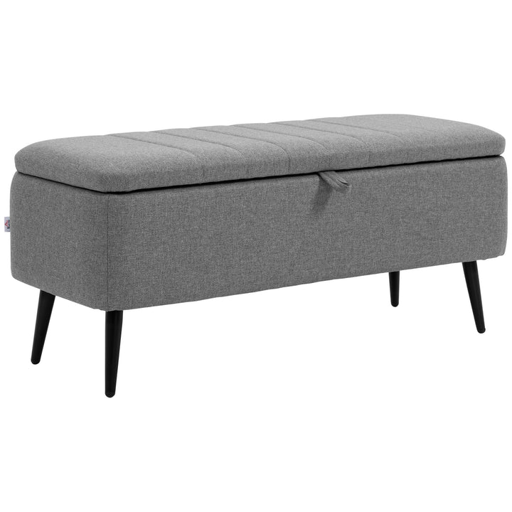Storage Ottoman with Flip Top, Rectangular Upholstered Bench, Footstool with Steel Legs, Grey