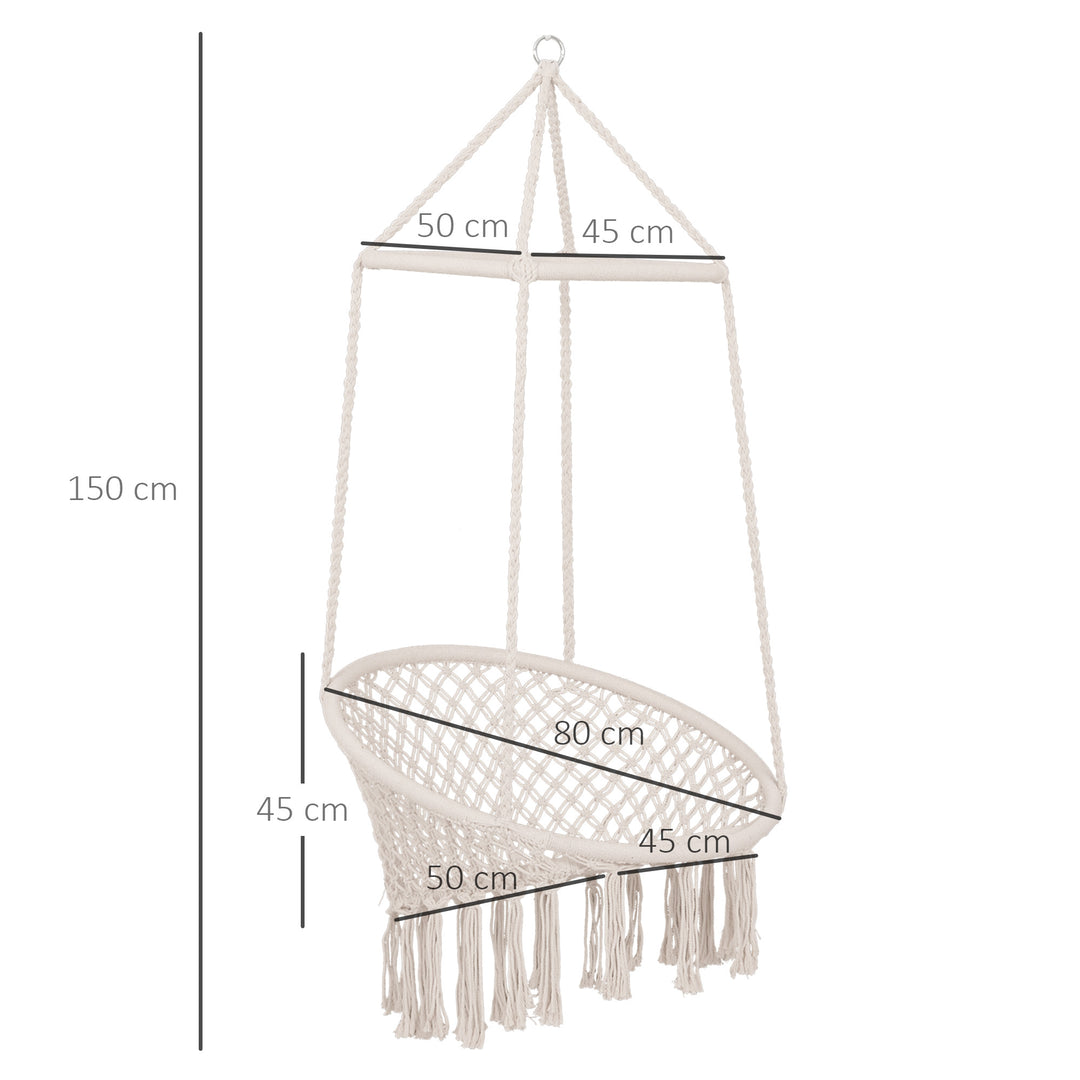 Hammock Macrame Swing Chair Hanging Seat Rope Tassels Indoor Outdoor Garden Solid Knitted Woven Net Seat Deck Porch Yard Beige