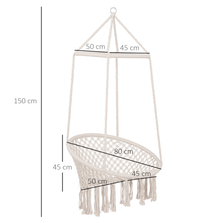 Hammock Macrame Swing Chair Hanging Seat Rope Tassels Indoor Outdoor Garden Solid Knitted Woven Net Seat Deck Porch Yard Beige