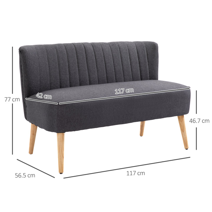 Modern 2 Seat Sofa Loveseat Sofa Couch Compact Sofa Padded Linen Wood Leg, Charcoal Grey