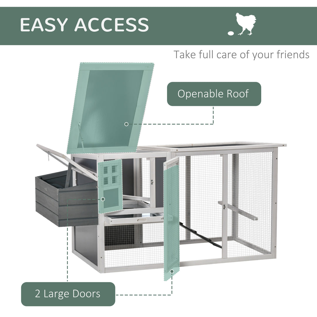 PawHut Deluxe Chicken Coop, Hen House, Wooden Poultry Cage w/ Outdoor Run, Nesting Box, Removable Tray, 162 x 76.5 x 79.5cm