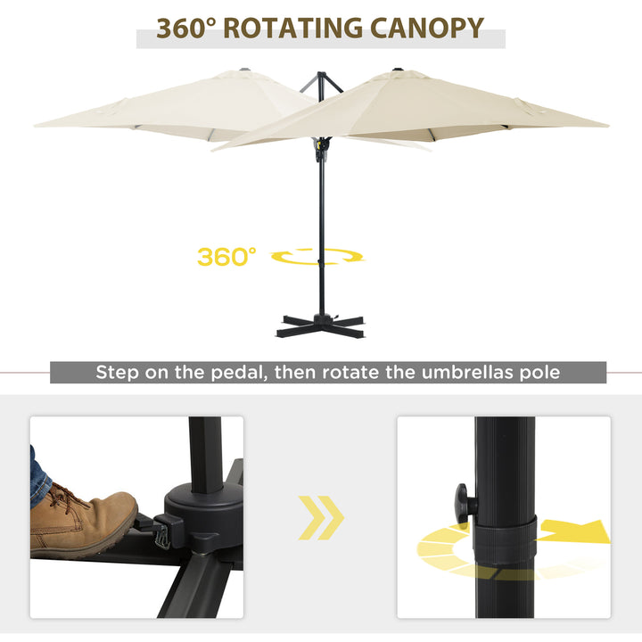 2.5 x 2.5m Patio Offset Parasol Umbrella Cantilever Hanging Aluminium Sun Shade Canopy Shelter 360° Rotation w/Crank Handle, Cream White