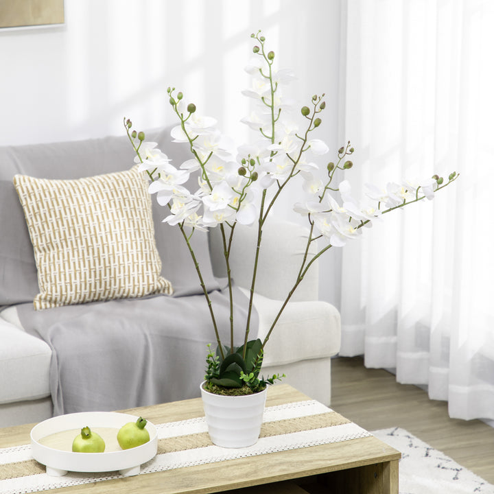 Artificial Orchid Plant in Pot, Artificial Flowers Fake Orchid Phalaenopsis for Home Decor Wedding, 17x17x14cm, White