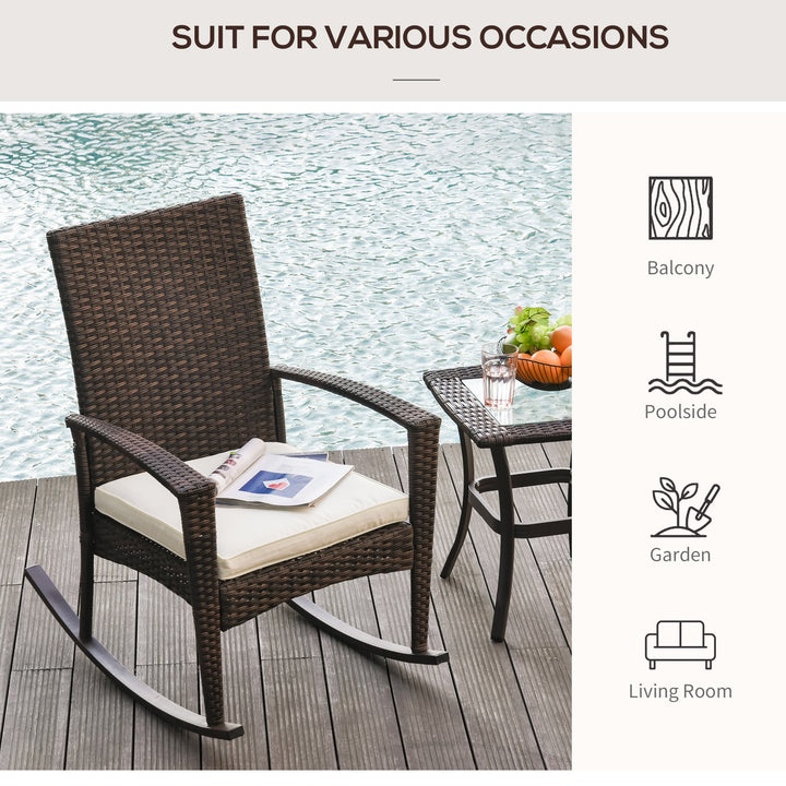 Rattan Rocking Chair Rocker Garden Furniture Seater Patio Bistro Relaxer Outdoor Wicker Weave with Cushion - Brown