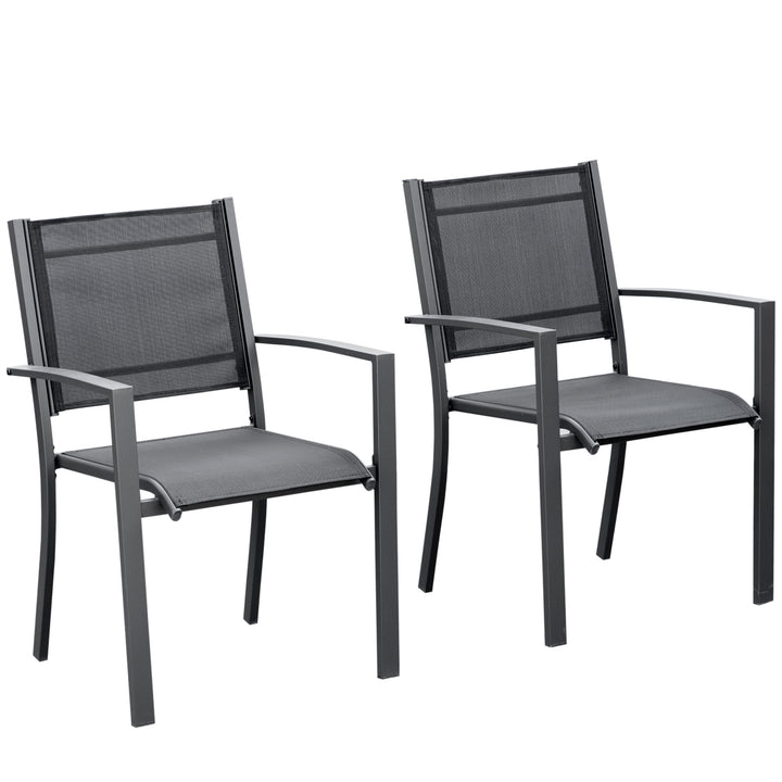 Garden Chairs Set Of 2 Outdoor Chairs with Steel Frame Texteline Seats for Camping Fishing Patio Balcony Dark Grey Black