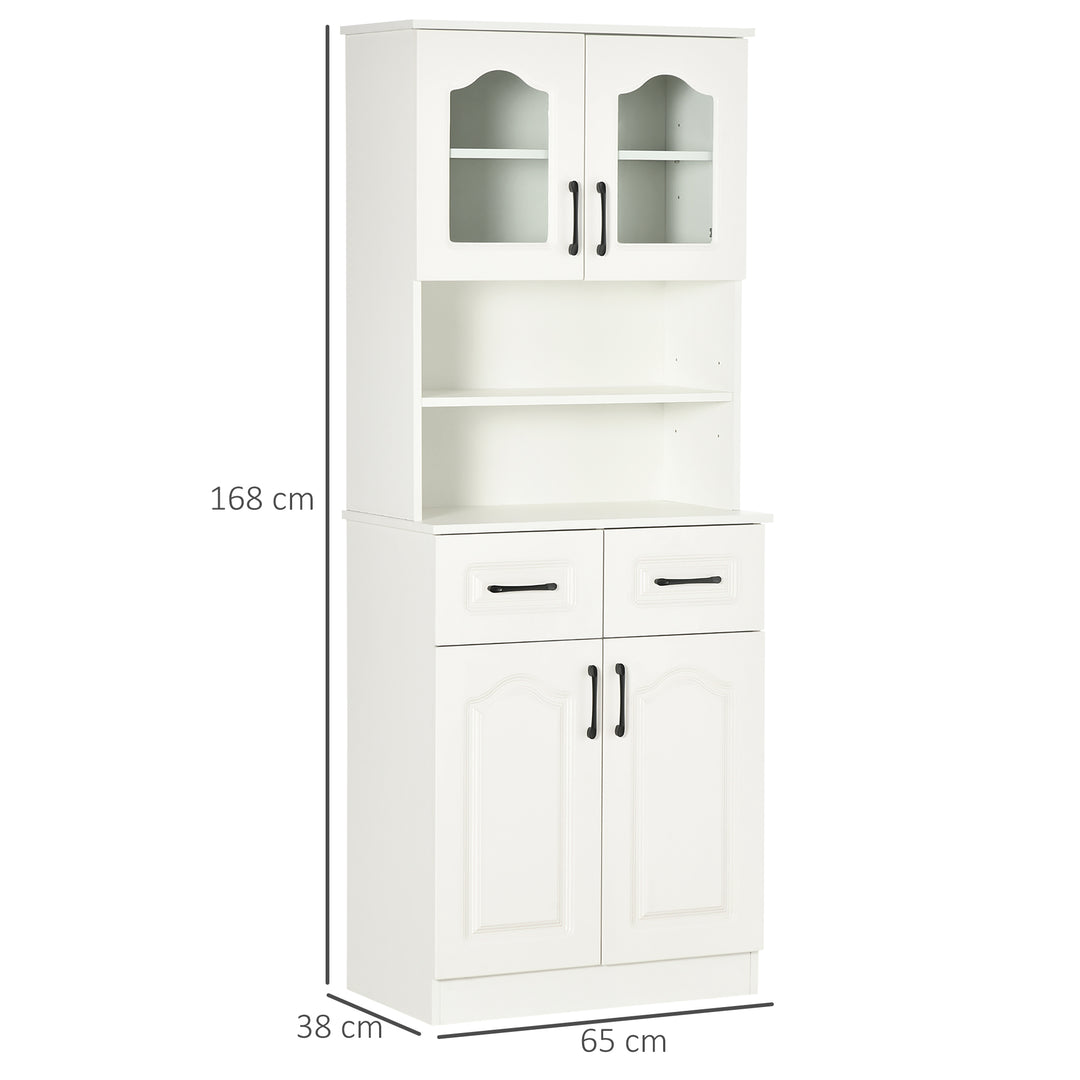 Kitchen Cupboard, Freestanding Storage Cabinet with 2 Adjustable Shelves, 2 Drawers and Open Counter for Living Room, Dining Room, 168cm, White