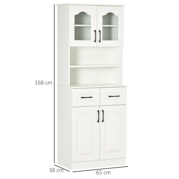 Kitchen Cupboard, Freestanding Storage Cabinet with 2 Adjustable Shelves, 2 Drawers and Open Counter for Living Room, Dining Room, 168cm, White