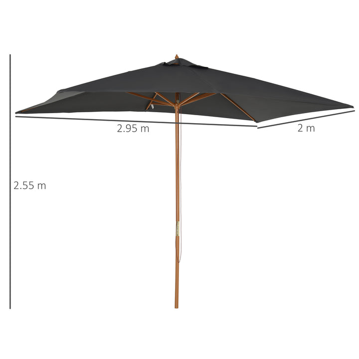 Outsunny Wooden Garden Parasol Umbrella Outdoor Sun Shade Canopy, Dark Grey，2 x 3m