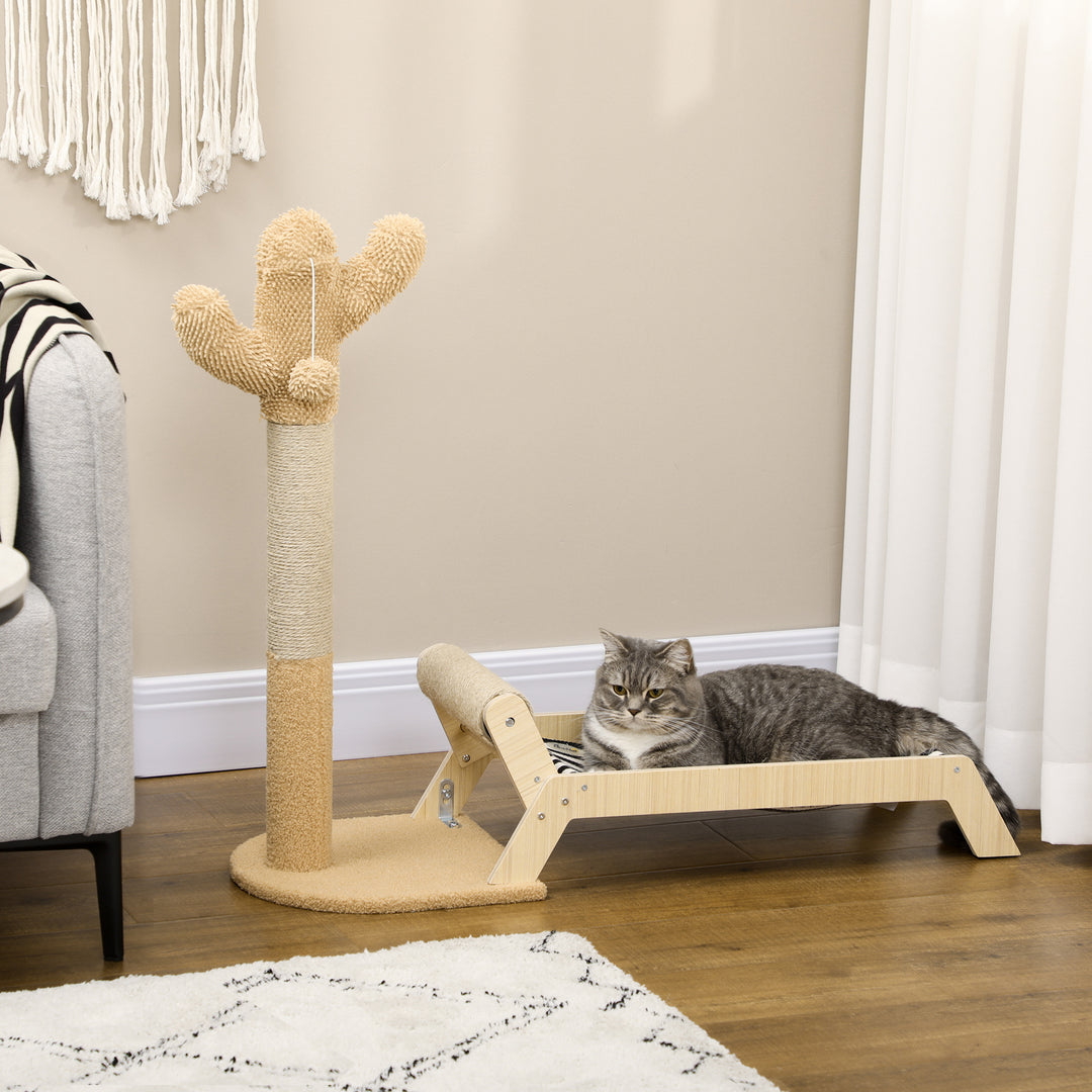 2 in 1 Cat Scratching Post with Bed, Cat Condo Tree Tower with Cactus Post, Hammock Bed for Indoor Cats and Kittens - Brown