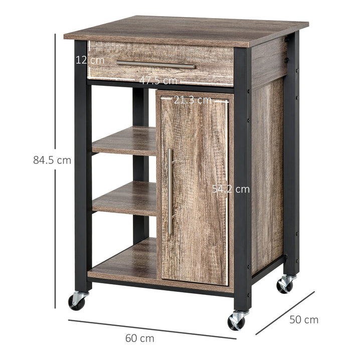 Kitchen Trolley Utility Cart on Wheels with Storage Shelves &amp; Drawer for Dining Room, Grey