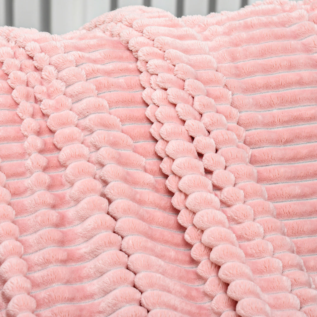 Flannel Fleece Throw Blanket, Fluffy Warm Throw Blanket, Striped Reversible Travel Bedspread, King Size, 230 x 231cm, Pink