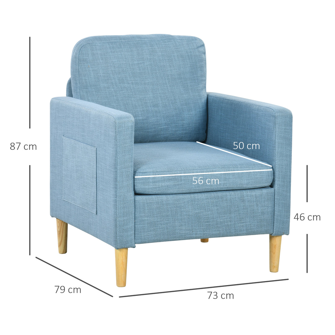 Modern Accent Chair, Comfy Fireside Chair, Upholstered Armchair for Living Room, Bedroom, Home Office, Light Blue
