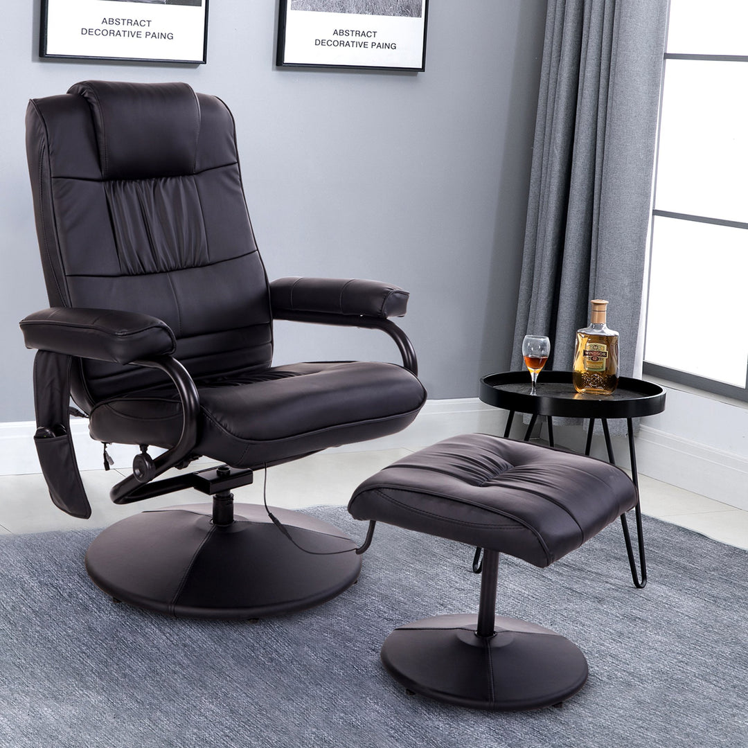 Manual Sofa Reclining Armchair PU Leather Massage Recliner Chair and Ottoman, Black