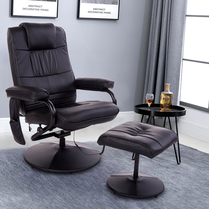 Manual Sofa Reclining Armchair PU Leather Massage Recliner Chair and Ottoman, Black