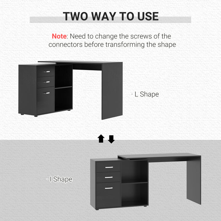 Computer Desk Table Workstation Home Office L Shape Drawer Shelf File Cabinet Black