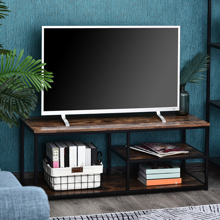 HOMCOM TV stand Industrial Style TV Cabinet With Storages 2 Shelves Metal Frame For living Room