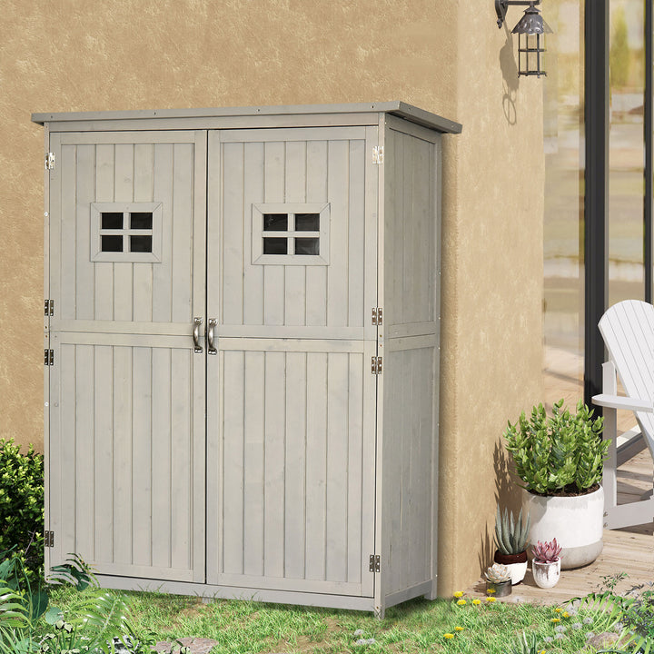 Outsunny Wooden Garden Shed Tool Storage Outsunny Wooden Garden Shed w/ Two Windows, Tool Storage Cabinet, 127.5L x 50W x 164H cm, Grey