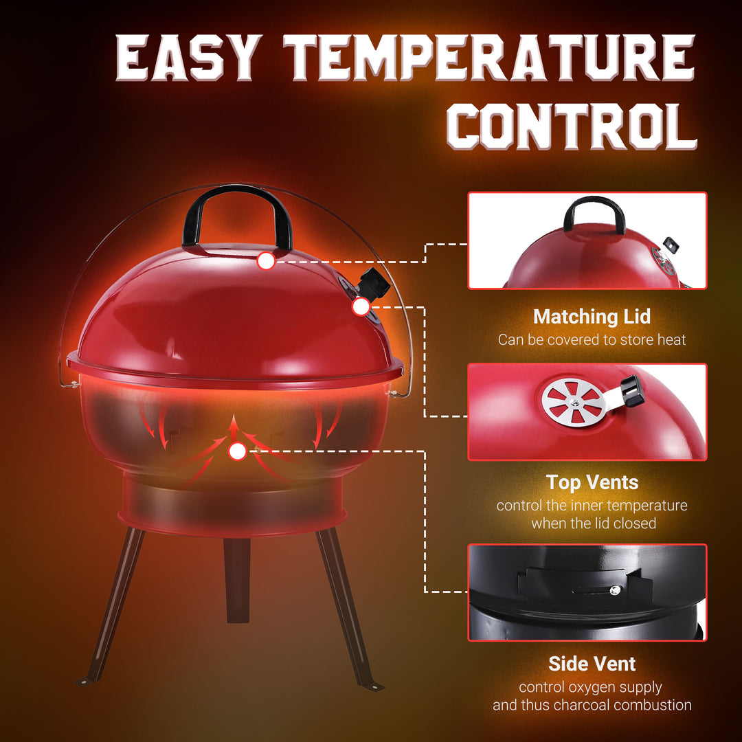 Charcoal BBQ Charcoal Grill Metal Portable Tripod Grill Black Red