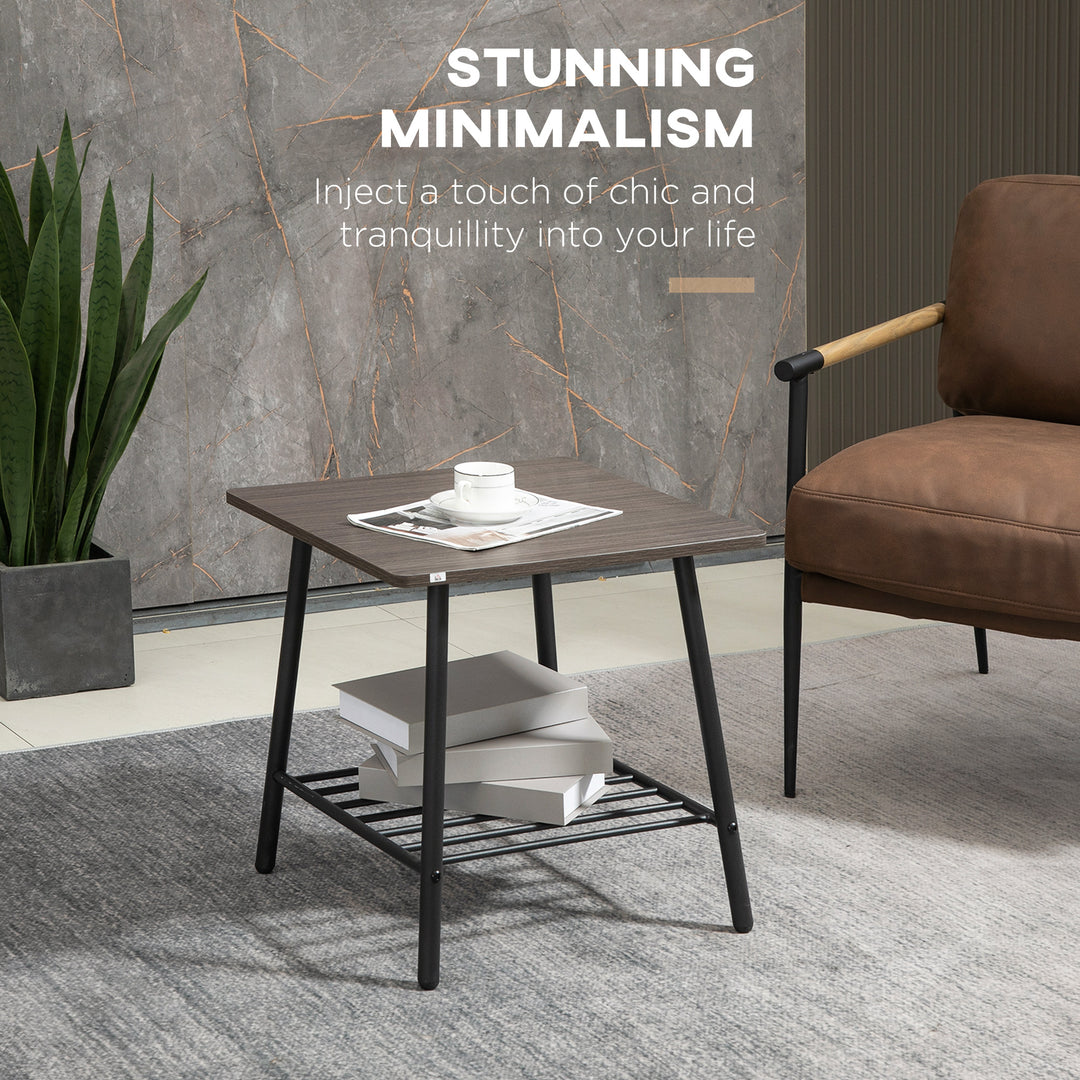 Industrial Side Table with Storage Shelf, End Table with Steel Frame for Bedroom, Living Room, Grey