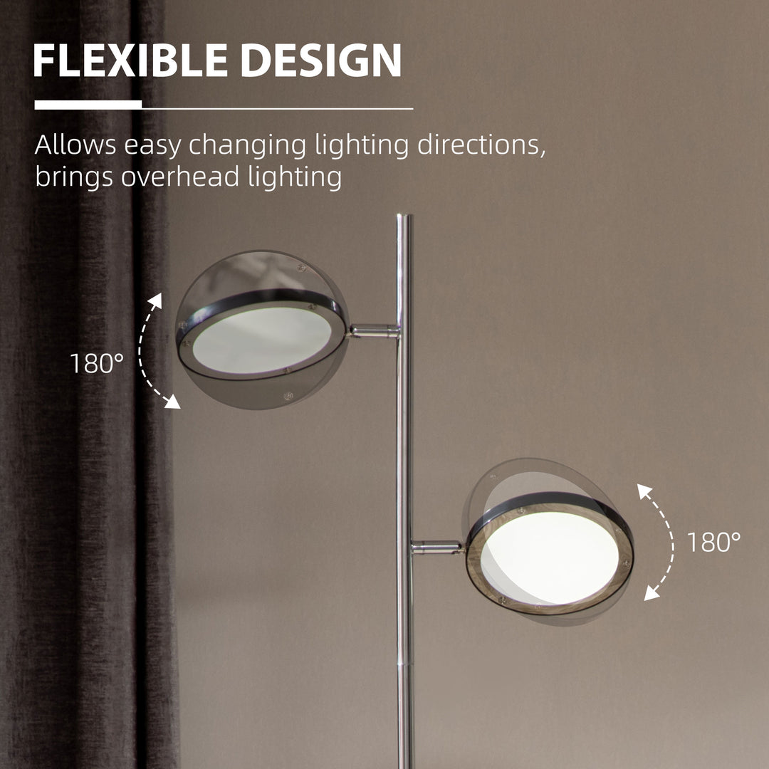 Modern Floor Lamps for Living Room, Standing Lamp with 2 Light White LED, Adjustable Head, 25x25x165cm, Chrome