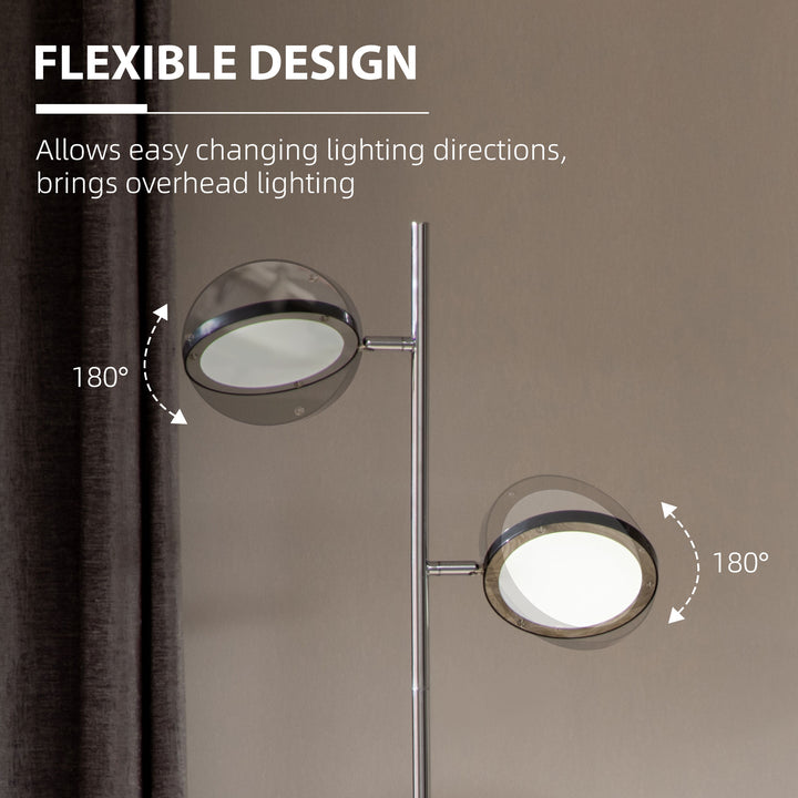 Modern Floor Lamps for Living Room, Standing Lamp with 2 Light White LED, Adjustable Head, 25x25x165cm, Chrome