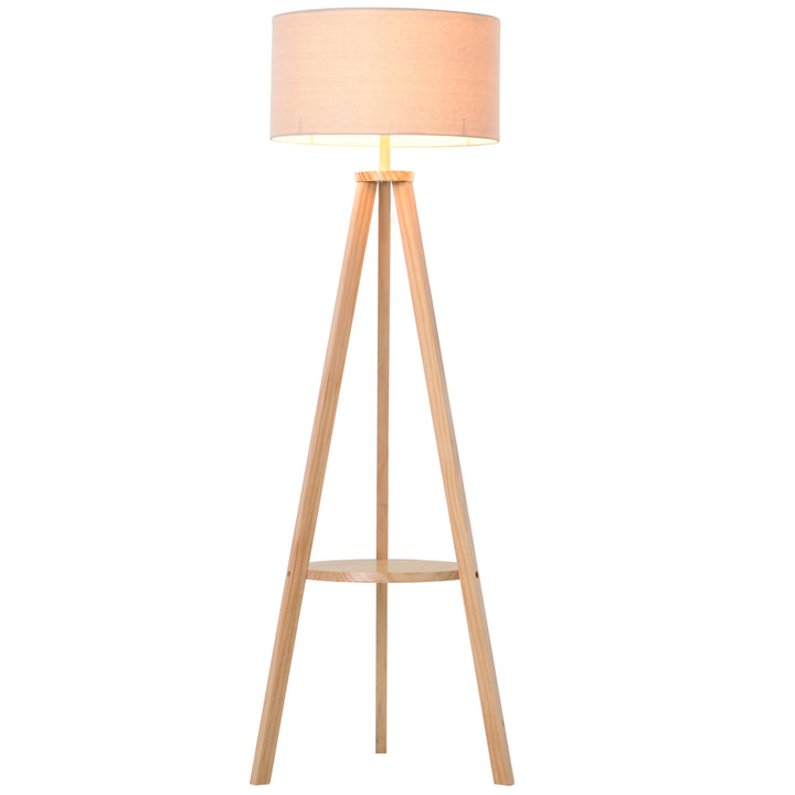 Free Standing Floor Lamp,  50Lx50Wx154H cm-Beige/Natural Wood Colour