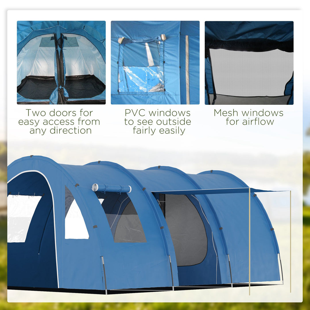 5-6 Man Tunnel Tent, Two Room Camping Tent with Sewn-In Floor, 2 Doors and Carry Bag, 2000mm Water Column for Fishing, Hiking, Sports