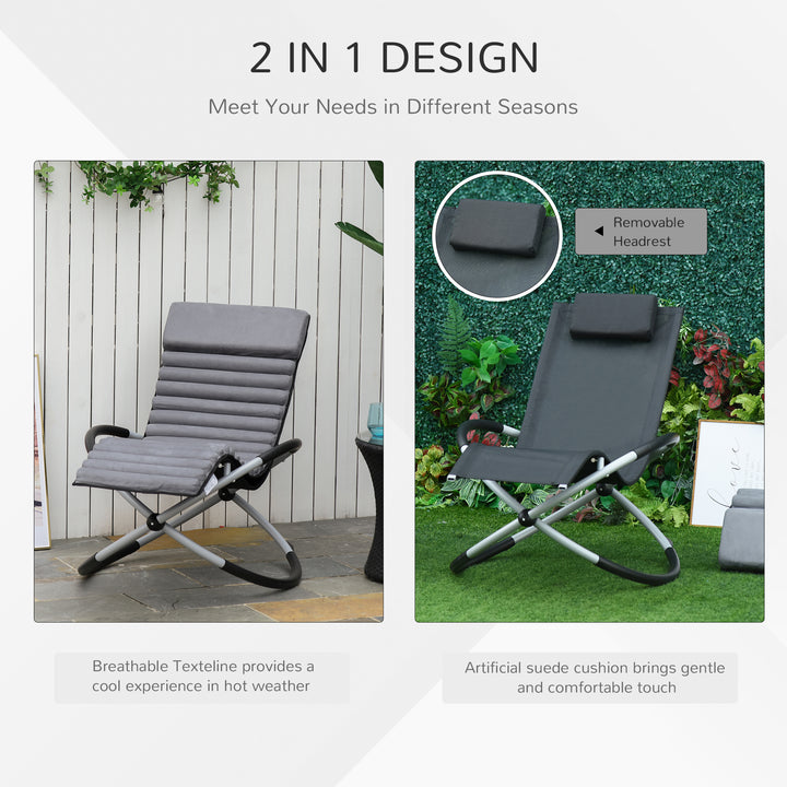 Orbital Rocking Chair Folding Lounger Anti-drop with Mat Removable Design 2 in 1 145x74x86cm Black Grey