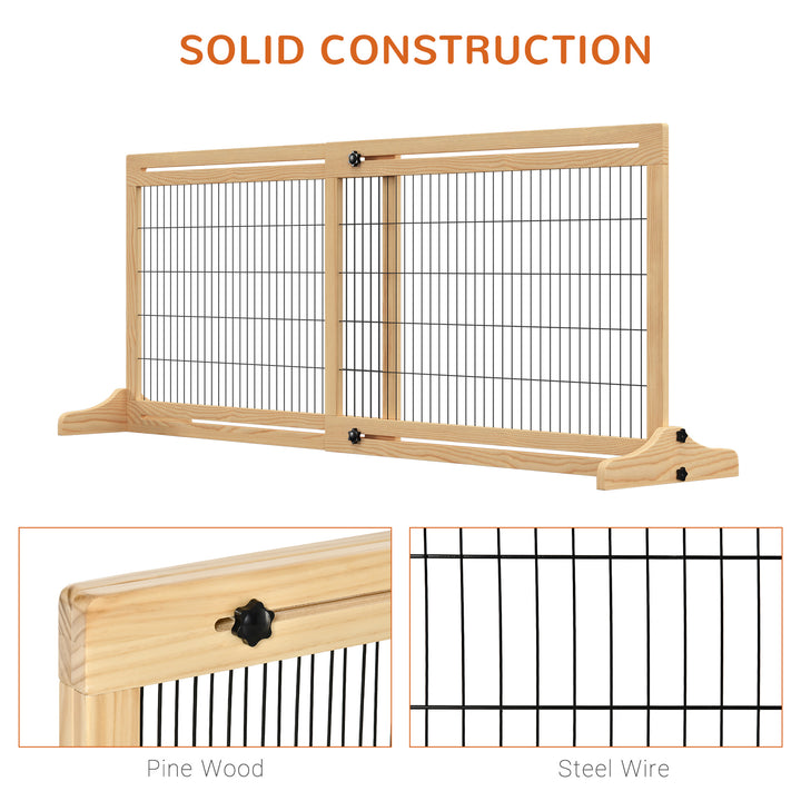 Adjustable Wooden Pet Gate, Freestanding Dog Barrier Fence with 2 Panels for Doorway, Hallway, 69H x 104-183 cm, Natural