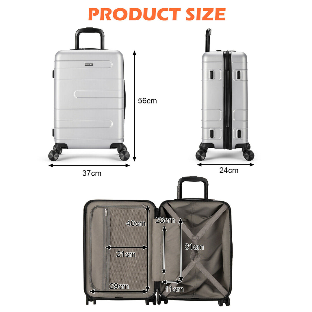 Suitcase with 4 Spinner Double-Wheels and TSA Lock-Silver