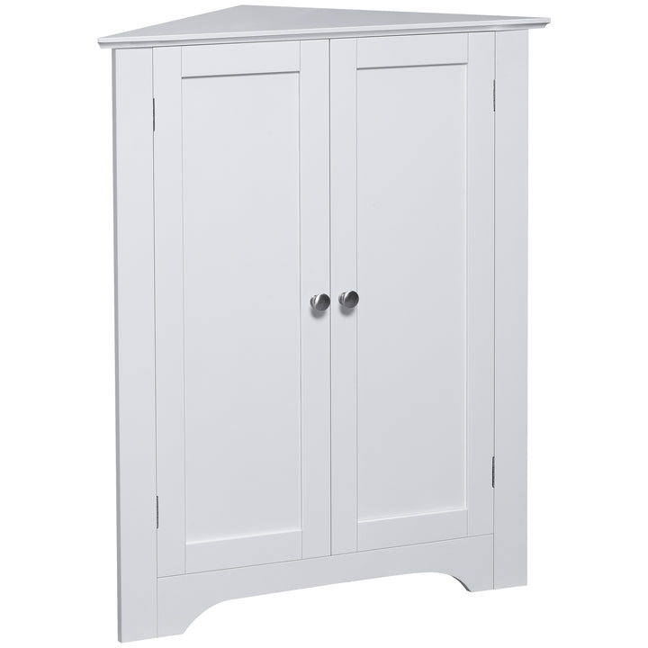 Triangle Bathroom Cabinet, Corner Bathroom Storage Unit with Adjustable Shelf and Recessed Door, Free Standing, White